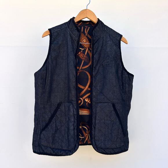 Vintage Ralph Lauren Reversible Denim Jean Equestrian Bridle Vest Large Horse - Picture 2 of 14